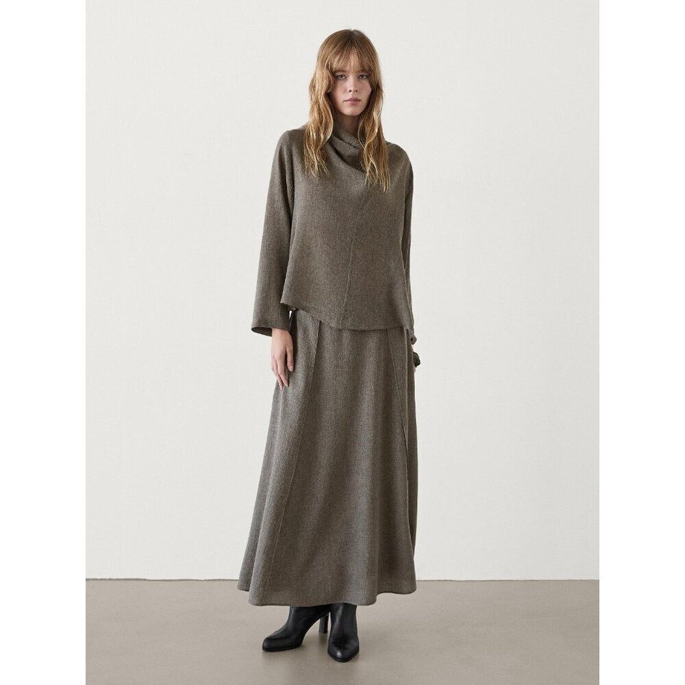 Massimo Dutti Womens Midi Skirt Eu 34 Us 2 Gray Wool Blend 5288/288 Nwt
